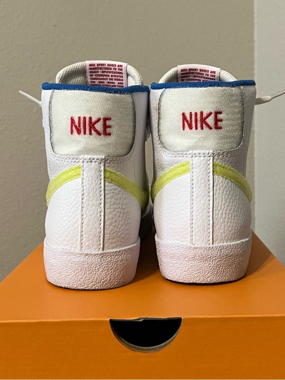 Nike White High-Top Sneakers with Pale Lime Swoosh - Picture 6 of 9